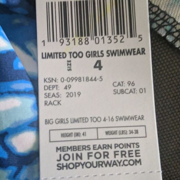 Big Girls Limited Too One Piece Swimming Suit 4 - Picture 6 of 6